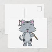 Carte Postale Canne à pêche de pêcheur de chats (Devant / Derrière)