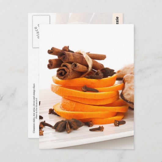 Carte Postale Cannelle, anis étoilé, clous de girofle et tranche (Devant / Derrière)
