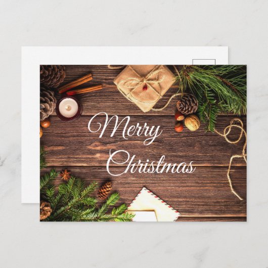 Carte Postale Cannelle rustique en bois Joyeux voeux de Noël (Devant / Derrière)