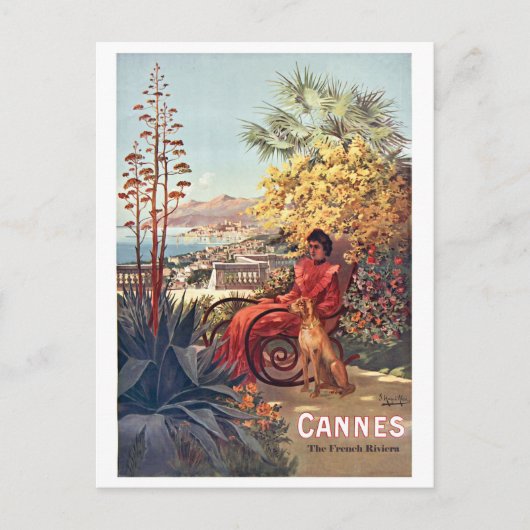 Carte Postale Cannes, Lady avec son chien sur le jardin (Devant)