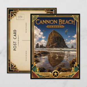 Carte Postale Cannon Beach Oregon Art Déco Vintage de l'Âge d'Or