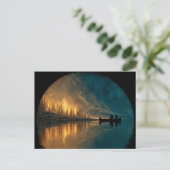 Carte Postale Canoë et lune de croissant sur un lac (Debout devant)