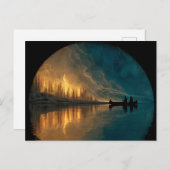 Carte Postale Canoë et lune de croissant sur un lac (Devant / Derrière)