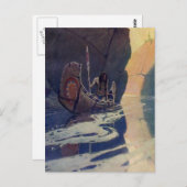 Carte Postale Canoë indien vintage pagayage Sun Classic (Devant / Derrière)