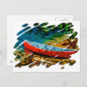 CARTE POSTALE CANOE ROUGE (Devant / Derrière)
