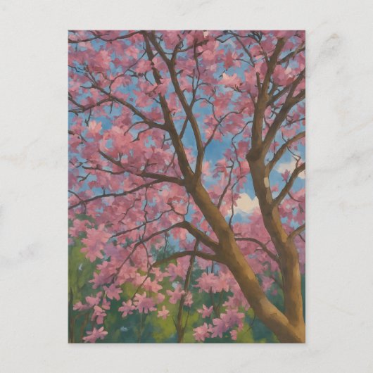 Carte Postale Canopée de printemps - Arbre en fleurs et peinture (Devant)
