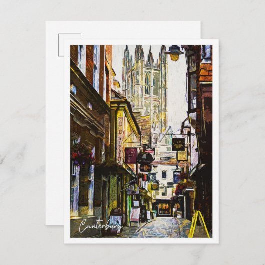 Carte Postale Canterbury Royaume-Uni Belle peinture à l'huile (Devant / Derrière)
