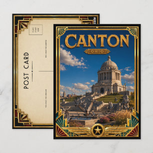 Carte Postale Canton Ohio Art Déco vintage de l'Âge d'Or