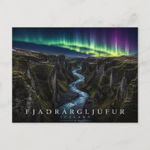 Carte Postale Canyon Fjaðrárgljúfur Islande Aurore boréale