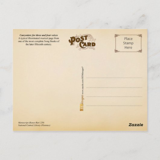 Carte Postale Canzoniere pour trois et quatre voix (Dos)