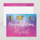 Carte Postale Cap de diplôme Mots de WIsdom Conseil Parti rose (Devant / Derrière)