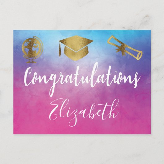 Carte Postale Cap de diplôme Mots de WIsdom Conseil Parti rose (Devant)