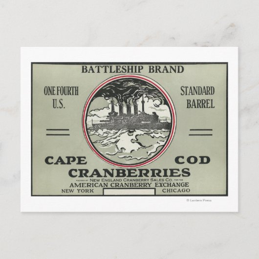 Carte Postale Cape Cod Battleship Marque Cranberry Étiquette (Devant)