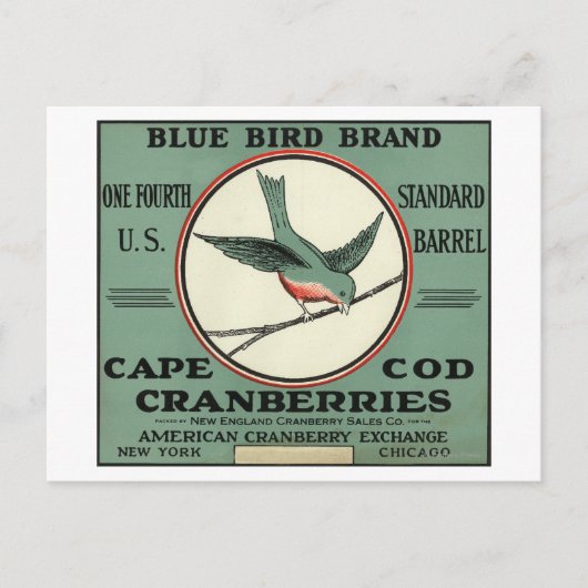 Carte Postale Cape Cod Blue Bird Brand Cranberry Étiquette (Devant)