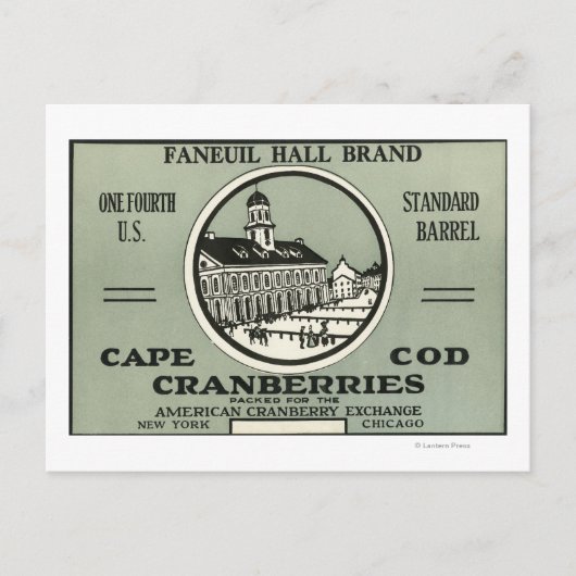 Carte Postale Cape Cod Faneuil Hall Marque Étiquette Cranberry (Devant)
