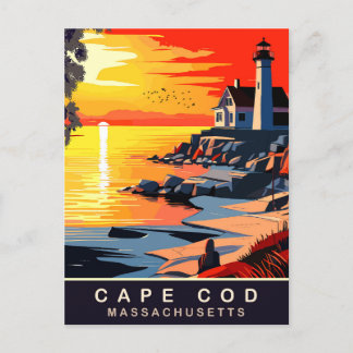 Carte Postale Cape Cod, MA, Coucher de soleil sur la côte, Voyag