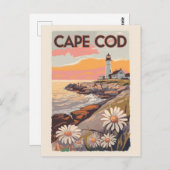 Carte Postale Cape Cod Massachusetts Art de voyage peint Rétro (Devant / Derrière)