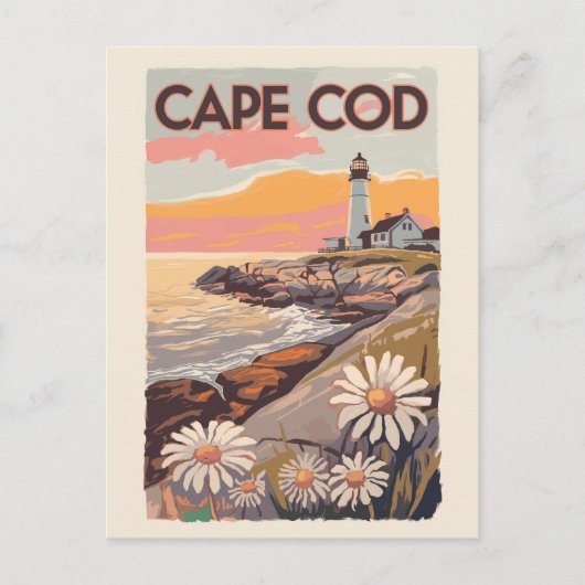 Carte Postale Cape Cod Massachusetts Art de voyage pictural Rétr (Devant)