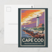 Carte Postale Cape Cod Massachusetts Illustration Art de Voyage (Devant / Derrière)