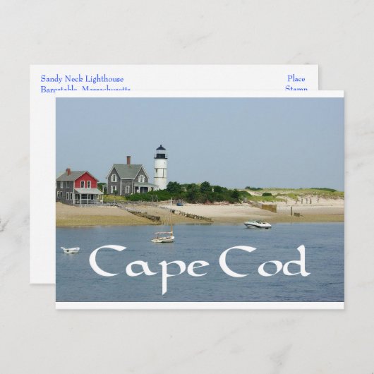 Carte Postale Cape Cod, Massachusetts - Phare de Cou Sandy (Devant / Derrière)