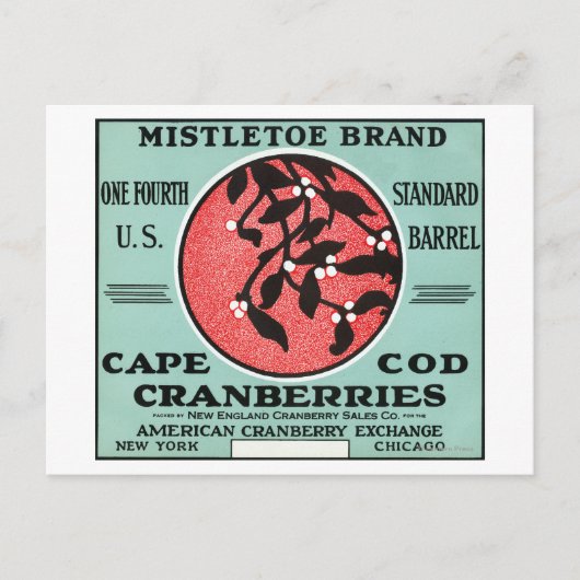 Carte Postale Cape Cod Mistletoe Marque Cranberry Étiquette (Devant)