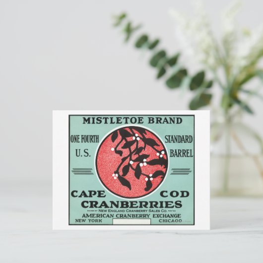 Carte Postale Cape Cod Mistletoe Marque Cranberry Étiquette (Debout devant)