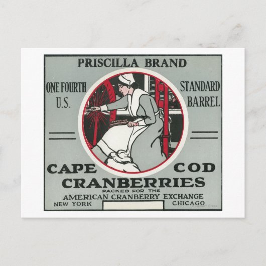 Carte Postale Cape Cod Priscilla Marque Cranberry Étiquette (Devant)