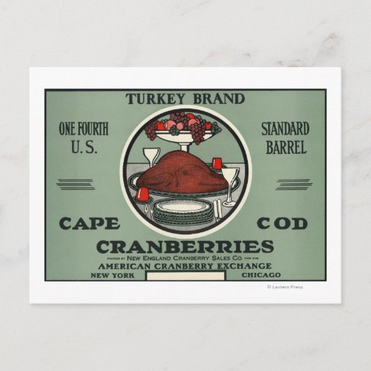 Carte Postale Cape Cod Turquie marque Cranberry Étiquette (Devant)