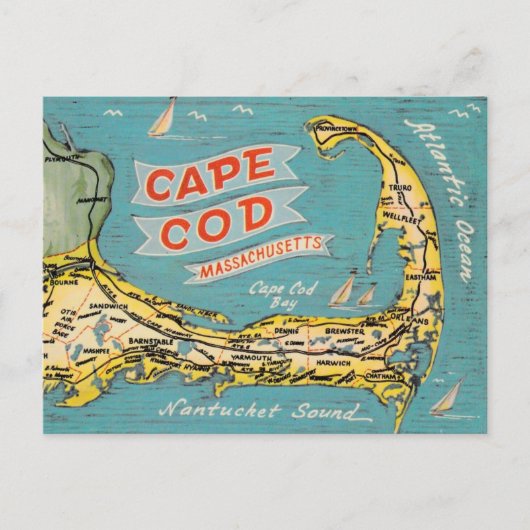 Carte Postale Cape Cod Vintage Map Postcard (Devant)