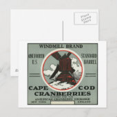 Carte Postale Cape Cod Windmill Marque Cranberry Étiquette (Devant / Derrière)