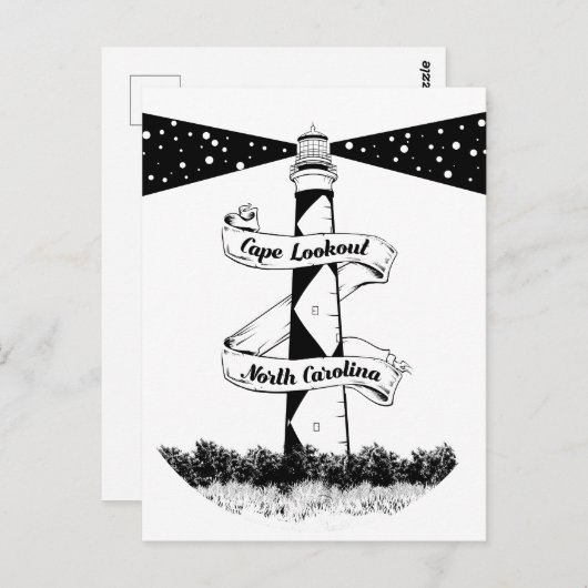 Carte Postale Cape Lookout Lighthouse noir et blanc (Devant / Derrière)