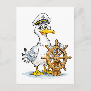 Carte Postale Capitaine de bateau comique mouette