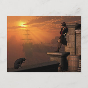 Carte Postale Capitaine pirate au coucher du soleil