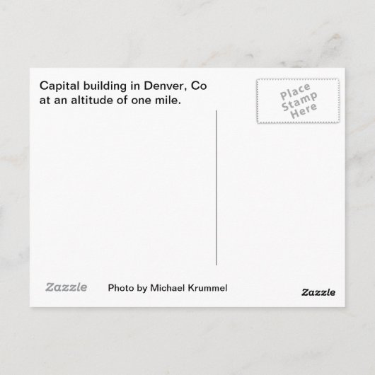 Carte Postale Capitale du Colorado (Dos)