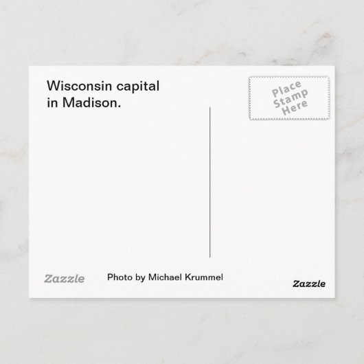 Carte Postale Capitale du Wisconsin (Dos)