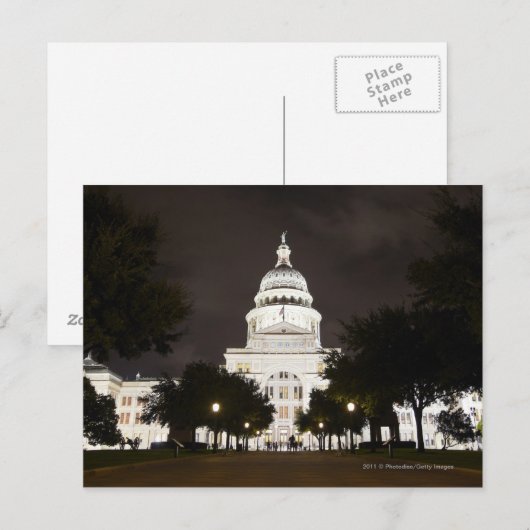 Carte Postale Capitole d'Austin, Texas à la nuit (Devant / Derrière)