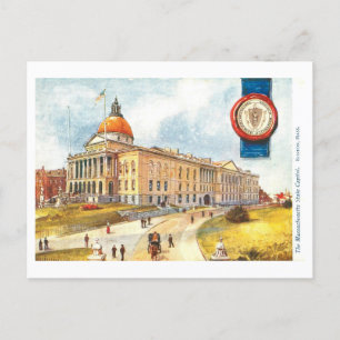Carte Postale Capitole du Massachusetts vintage avec phoque