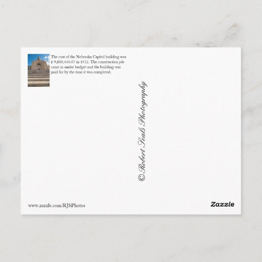 Carte Postale Capitole du Nebraska (Dos)