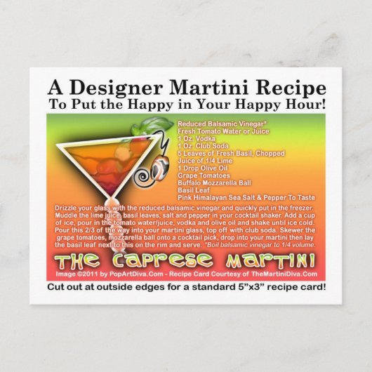 Carte postale Caprese Martini Recette (Devant)