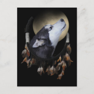 Carte Postale Capteur de rêve et Husky aux yeux bleus