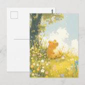 Carte Postale Capybara assis dans une prairie de fleurs sauvages (Devant / Derrière)