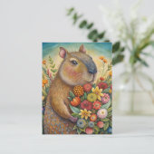 Carte Postale Capybara avec des fleurs drôle et mignon (Debout devant)