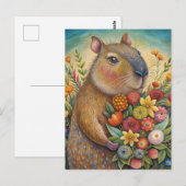 Carte Postale Capybara avec des fleurs drôle et mignon (Devant / Derrière)