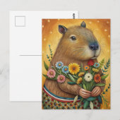 Carte Postale Capybara avec fleurs art folklorique (Devant / Derrière)