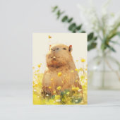 Carte Postale Capybara avec Papillon dans une Prairie de Fleurs  (Debout devant)