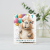 Carte Postale Capybara Birthday Card • Cute Balloon Design (Debout devant)