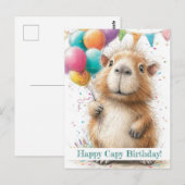 Carte Postale Capybara Birthday Card • Cute Balloon Design (Devant / Derrière)