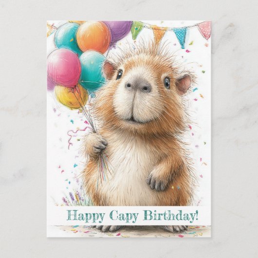 Carte Postale Capybara Birthday Card • Cute Balloon Design (Devant)