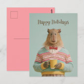 Carte Postale Capybara Coquet Avec une Boisson Chaude (Devant / Derrière)