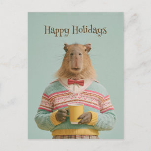 Carte Postale Capybara Coquet Avec une Boisson Chaude